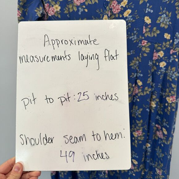 Vintage Floral Maxi Dress Button Down Blue Cottage Romantic Whimsical Women XL - Picture 9 of 9